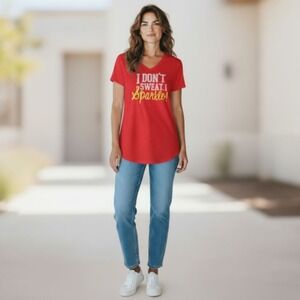 EUC Danskin Sz. L Orange V-Neck Short‎ Sleeve Semi-Fitted T-shirt.